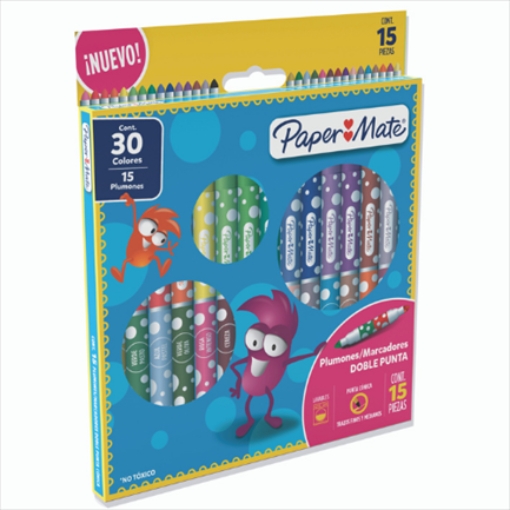 Imagen de Plumones Papermate Doble Punta Colores Surtidos C/15x30