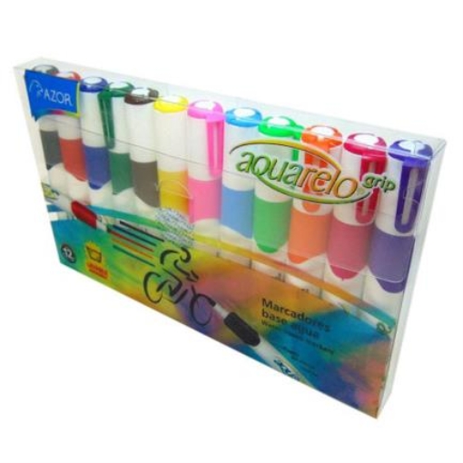 Imagen de MARCADOR AQUARELO GRIP CARTERA C/12 COL. SURT.