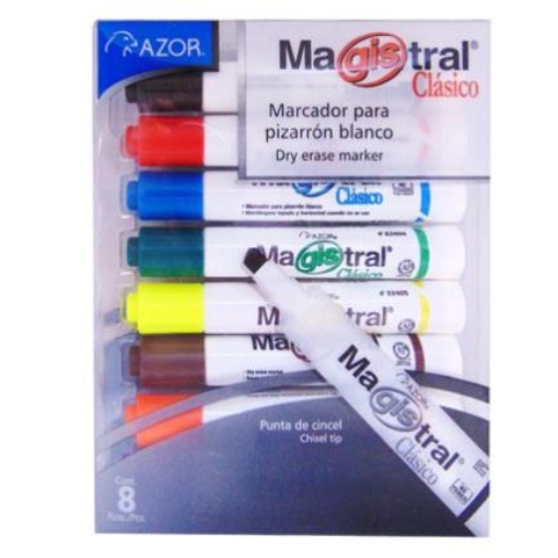 Imagen de MARCADOR MAGISTRAL PLASTICO P/PIZARRON EST. 8 COLORES
