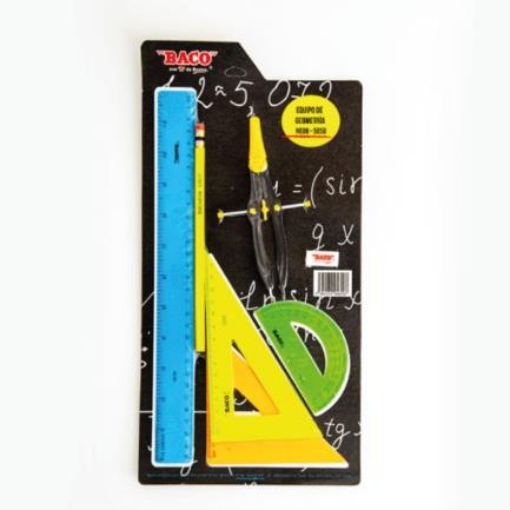 Imagen de JUEGO DE GEOMETRIA BACO NEON 5050 COMPAS 600