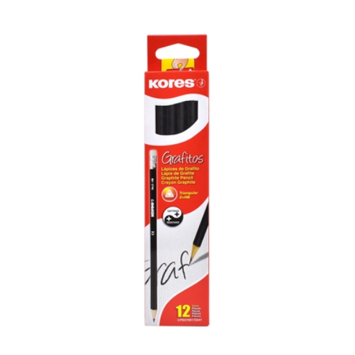 Imagen de LAPIZ GRAFITO KORES TRIANGULAR NEGRO 2HB C/12