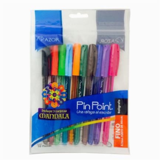 Imagen de BOLIGRAFO PIN POINT MANDALA P.FINO .7MM COL. SURT. C/10 BLS