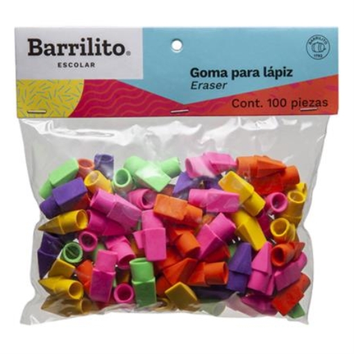 Imagen de Goma Barrilito para Lápiz Colores Surtidos Bolsa C/100 Pzas