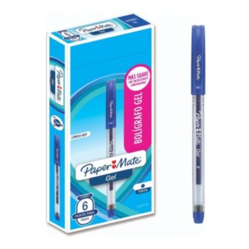 Imagen de Bolígrafo Gel Papermate Eco Barril Redondo Punto Fino Color Azul C/6 Pzas
