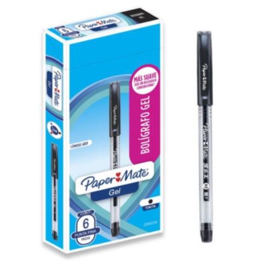 Imagen de Bolígrafo Gel Papermate Eco Barril Redondo Punto Fino Color Negro C/6 Pzas