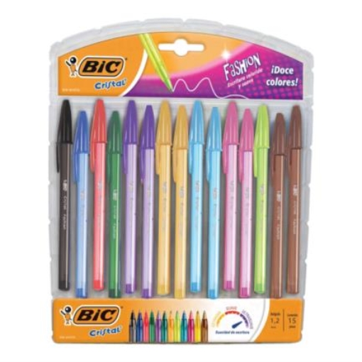 Imagen de BOLIGRAFO BIC CRISTAL FASHION SURTIDOS C/15 1.2MM