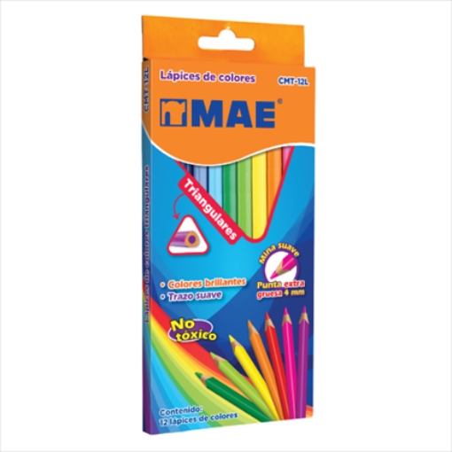 Imagen de LAPICES DE COLORES TRIANGULARES LARGOS CAJA CON 12 PZAS MINA