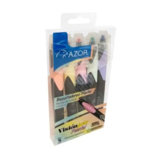 Imagen de Resaltador Azor Visión Junior Punta Cincel 4mm Colores Pastel Surtidos C/5 Pzas