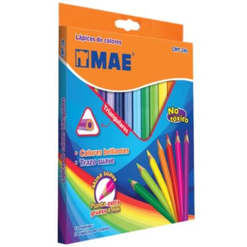 Imagen de LAPICES DE COLORES TRIANGULARES LARGOS CAJA CON 24 PIEZAS MI
