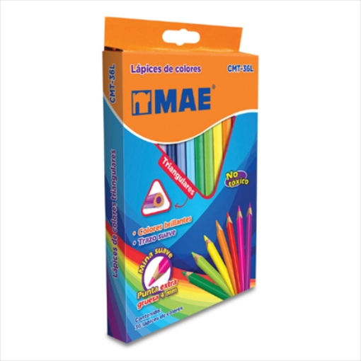 Imagen de LAPICES DE COLORES TRIANGULARES LARGOS CAJA CON 36 PIEZAS MI
