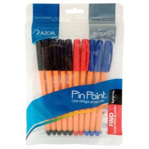 Imagen de Bolígrafo Azor Pin Point Redondo Punta Aguja Fina 0.7 mm Colores Surtidos C/10