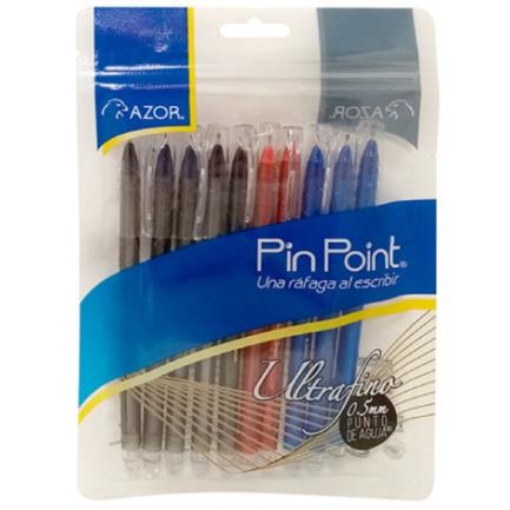 Imagen de Bolígrafo Azor Pin Point UltraFino Redondo Punta Aguja Fina 0.5 mm Colores Surtidos C/10