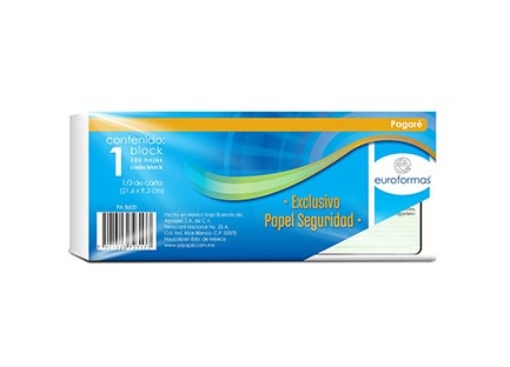 Imagen de PAGARE EUROFORMAS PAPEL SEGURIDAD 21.6X9.3 CMS 100H