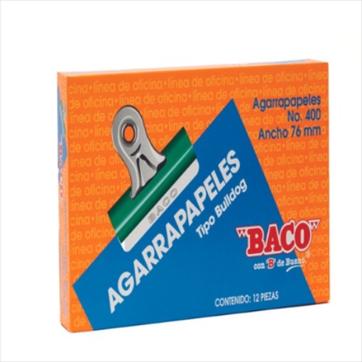 Imagen de AGARRAPAPEL BACO BULL-DOG No.400 VERDE 76MM C/12