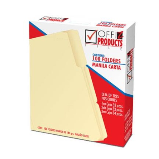 Imagen de FOLDER OFFIZ MANILA CARTA 3 POCISIONES C/100