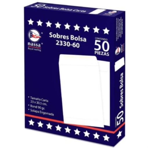 Imagen de Sobre Bolsa Nassa Bond Blanco 2330 Carta 23cm x 30.5cm Empaque 8-50/400