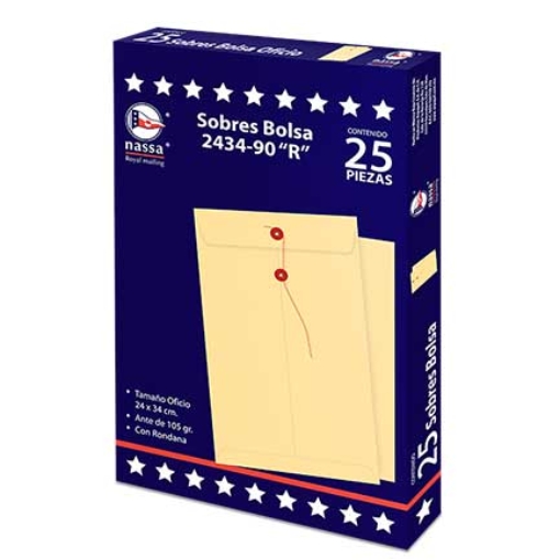Imagen de SOBRE BOLSA NASSA OFICIO ANTE C.R. 8 PQS C/25 PZS 24X34 CMS