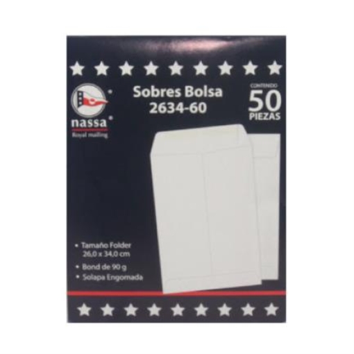 Imagen de Sobre Bolsa Nassa Bond Blanco 2634 Folder 26cm x 34cm Empaque 8-50/400