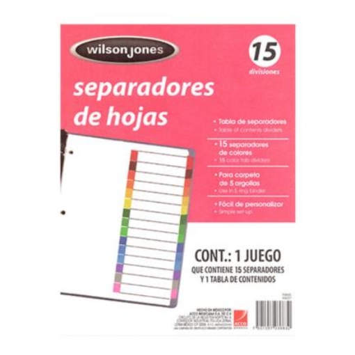 Imagen de SEPARADOR ACCO TAB 15 DIV SIN NUMERACIÓN