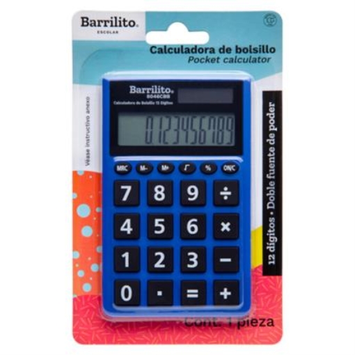 Imagen de Calculadora Barrilito Bolsillo 12 Digitos Doble Fuente Poder