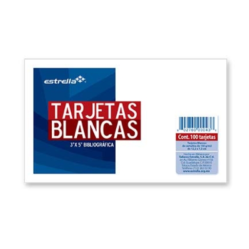 Imagen de TARJETA ESTRELLA BIBLIOGRAFICA 3X5 BLANCA C/100