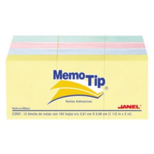 Imagen de NOTAS ADHESIVAS JANEL 1.5" X 2" PAQ C/12 4 COLORES