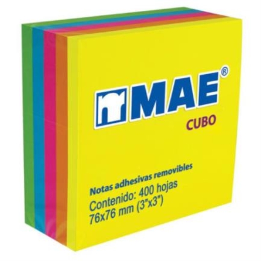 Imagen de CUBO MAE NEON 3X3 PULG 5 COLORES C/400 HOJAS