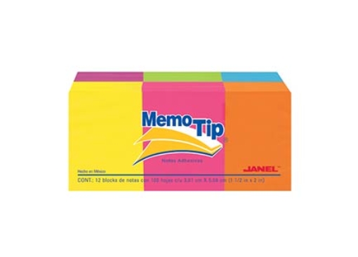 Imagen de NOTAS ADHESIVAS JANEL NEON 1.5"X2" 12 BLOCKS 100H C/U