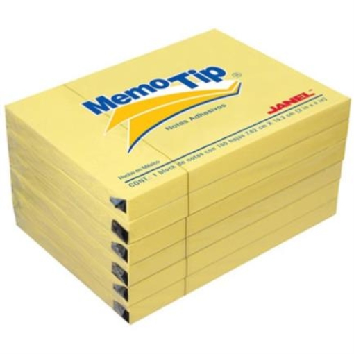 Imagen de Notas Adhesivas Janel Memo Tip 3X4" Color Amarillo C/6 Blocks de 100 Hojas C/U