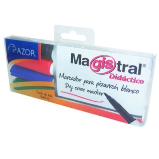 Imagen de Marcador Pizarrón Magistral Diáctico Punta Fina Colores Surtidos C/4
