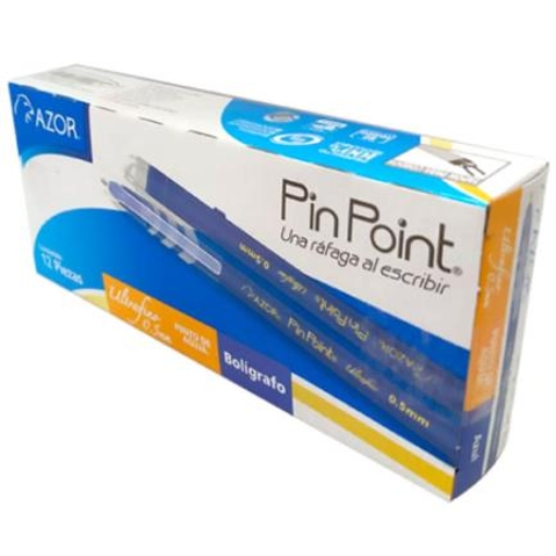 Imagen de Boligrafo Azor Pin Point UltraFino Redondo Punta Aguja Fina 0.5 mm Color Azul C/12
