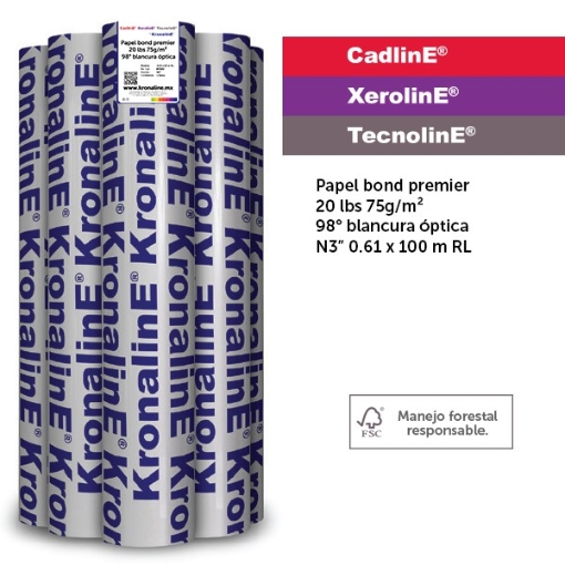 Imagen de PAPEL BOND PREMIER   20lbs 75g/m² 98º Blancura Óptica N3” 0.61 x 100 m