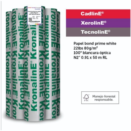 Imagen de PAPEL BOND PRIME WHITE   22lbs 80g/m²  100° Blancura Óptica  N3" 0.91 x 150 m