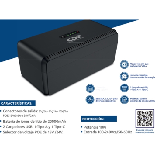 Imagen de Mini UPS CDP 20000 mAh Capacidad de 18 Watts con Salida Universal