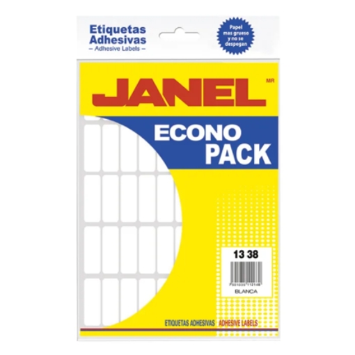 Imagen de Etiquetas Adhesivas Janel Econopack No.6 Color Blanca 13mm X 38mm Sobre C/600