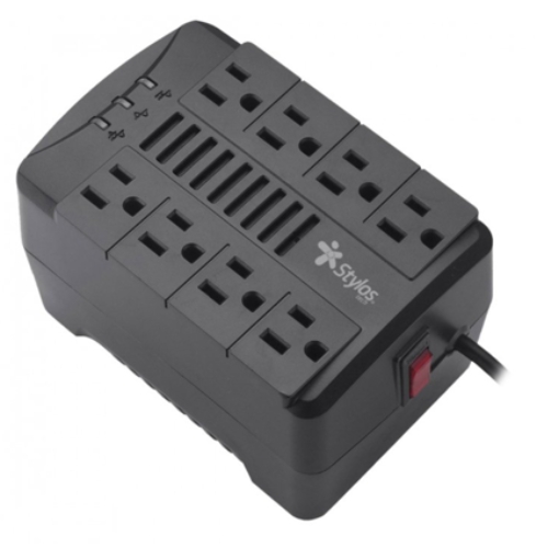 Imagen de Regulador de Voltaje Stylos RE650 1200VA 650W 8 Contactos NEMA Negro