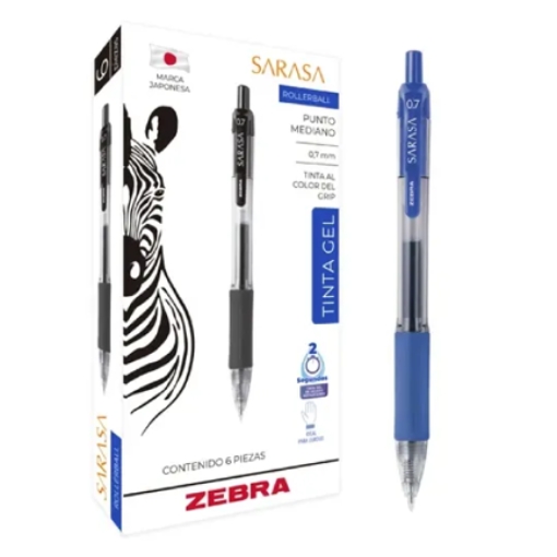 Imagen de Bolígrafo Zebra Sarasa Retráctil Punto Mediano 0.7m Tinta Gel Color Azul C/6 Pzas