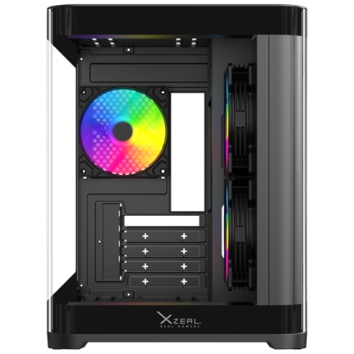 Imagen de Gabinete Curvo Xzeal M-ATX/ITX 2x USB 2.0 + 1x USB 3.0 + 3.5 mm + 3 Ventiladores RGB Negro