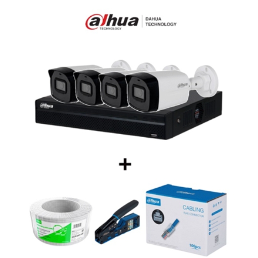 Imagen de Kit de Videovigilancia NVR 4 Canales con 4 Cámaras IP 2MP incluye Bobina de 100m 100 Conectores y Pinza de Corte