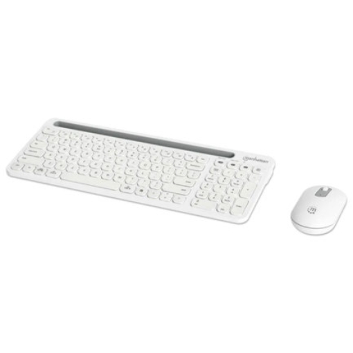 Imagen de Teclado y Mouse Optico Inalambrico Manhattan 2.4G y Bluetooth Blanco Combo Tecla Tijera