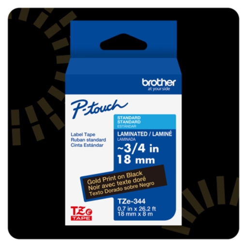 Imagen de Cinta Laminada Brother Estándar Texto Dorado sobre Cinta Negra de 18mm x 8m