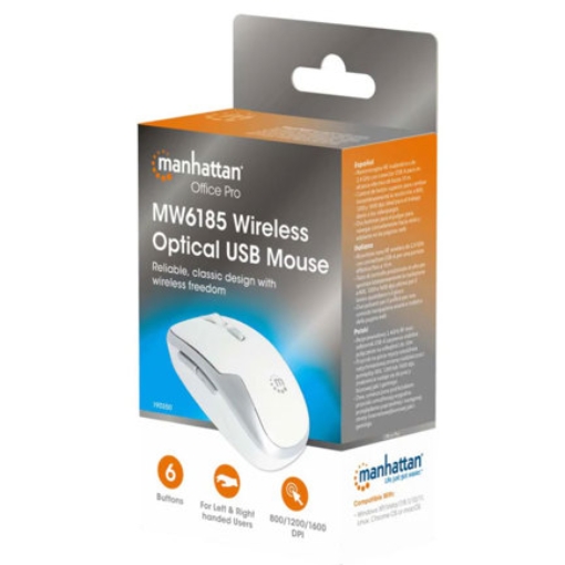Imagen de Mouse Optico Inalambrico Manhattan 6 botones Diestro 2.4G Blanco