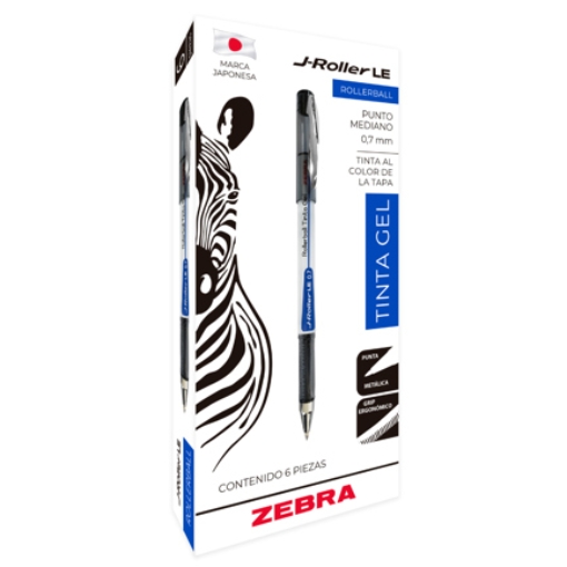 Imagen de Bolígrafo Zebra J-Roller LE Punto Mediano 0.7mm Tinta Gel Color Negro C/6 Pzas