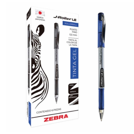 Imagen de Bolígrafo Zebra J-Roller LE Punto Fino 0.5mm Tinta Gel Color Azul C/6 Pzas