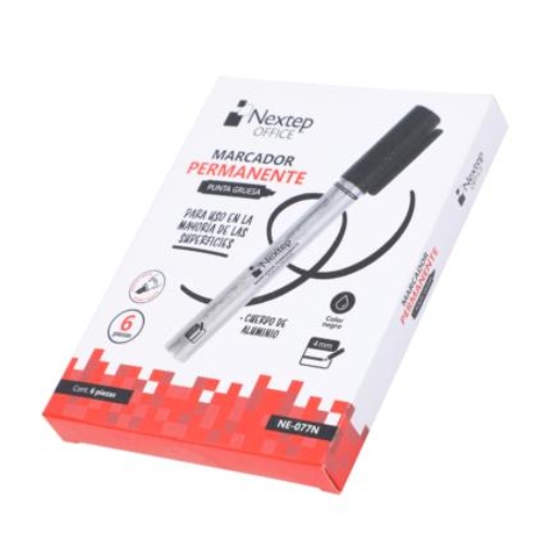 Imagen de Marcador Nextep Permanente Cuerpo Aluminio Punta Gruesa Cincel 4mm Negro C/6