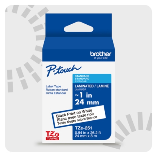 Imagen de Cinta Laminada Brother Estandar Texto negro sobre cinta blanca de 24mm x 8m