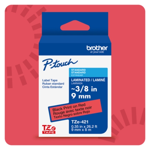 Imagen de Cinta Laminada Brother Estandar Texto negro sobre cinta roja de 9mm x 8m