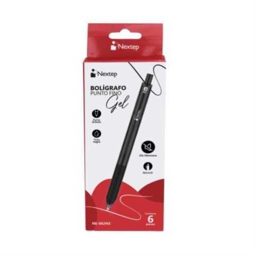 Imagen de Boligrafo Nextep Gel Retractil Silencioso Fino 0.5mm Negro C/6