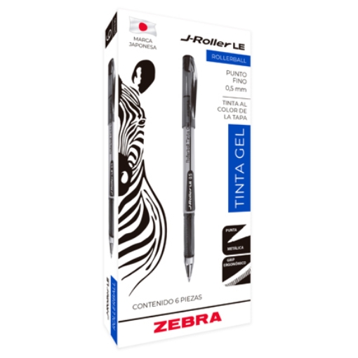 Imagen de Bolígrafo Zebra J-Roller LE Punto Fino 0.5mm Tinta Gel Color Negro C/6 Pzas