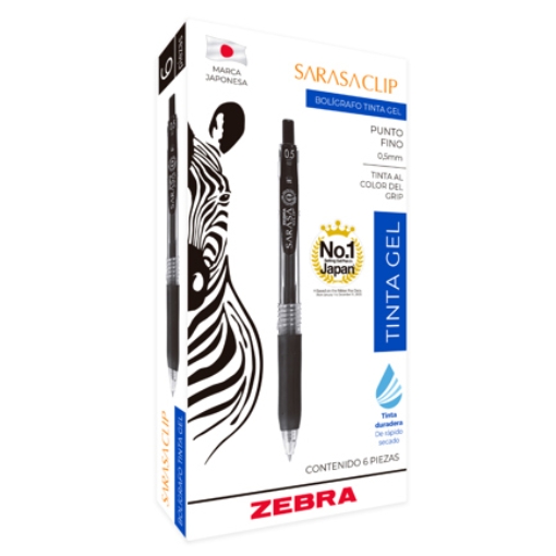 Imagen de Bolígrafo Zebra Sarasa Retráctil Punto Fino 0.5mm Tinta Gel Color Azul C/6 Pzas